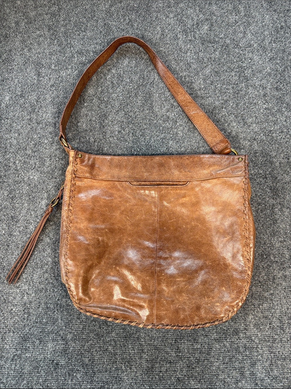 HOBO Cognac Brown Leather Hobo Shoulder Bag with Tassel